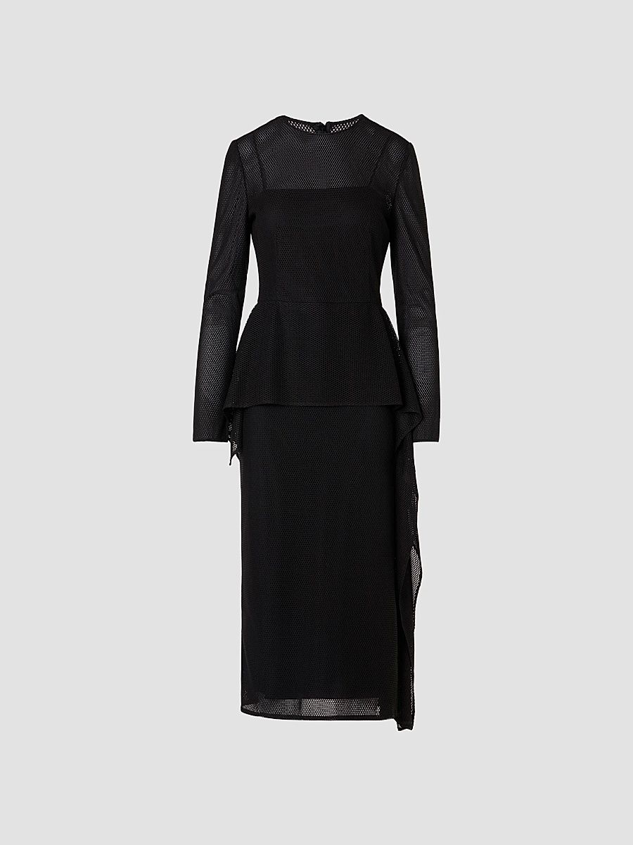 Women's Mesh Draped Crewneck Midi-Dress - Black - Size 16