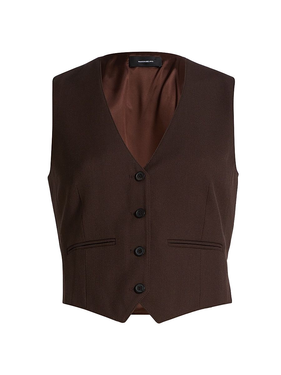 Women's Virgin Wool Cropped Vest - Dark Brown - Size Large