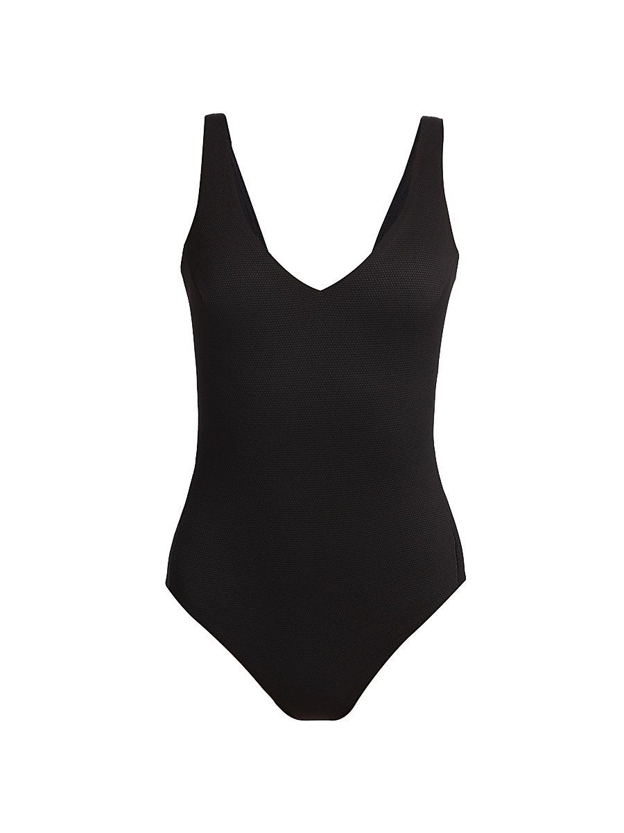 Women's Piqué Shaping One-Piece Swimsuit - Very Black - Size XL