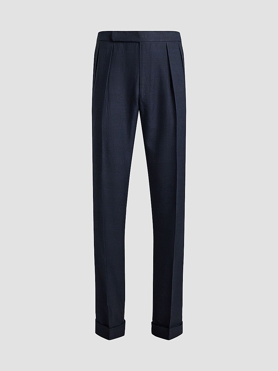 Men's Gregory Cashmere-Silk Glen Plaid Trousers - Racing Navy - Size 42