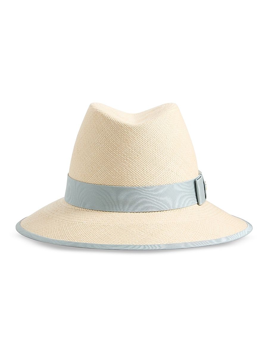 Women's VLogo Signature Straw Hat with Moiré Ribbon - Natural Azure - Size Large