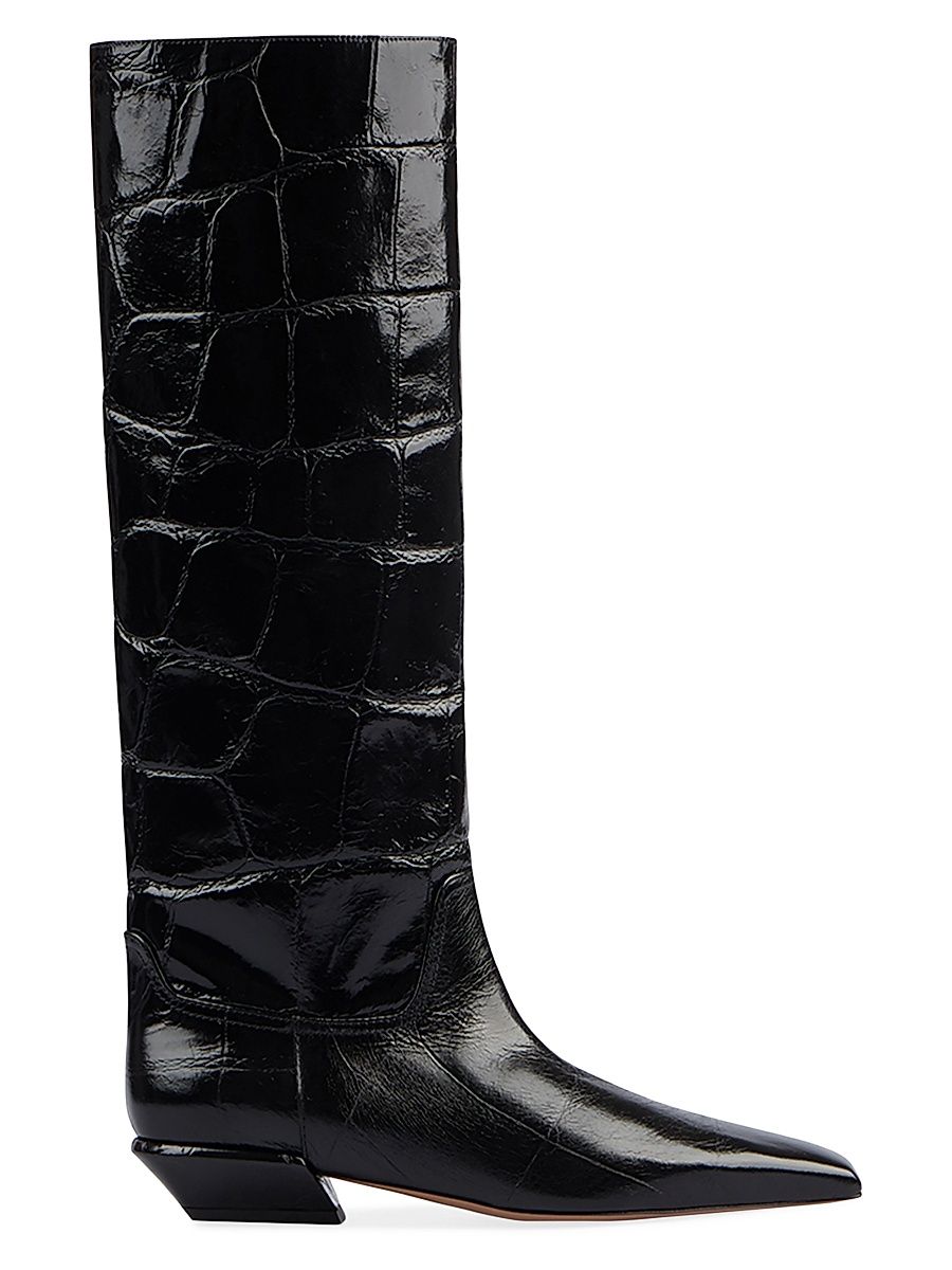 Women's Bettina Crocodile-Embossed Leather Boots - Black - Size 11