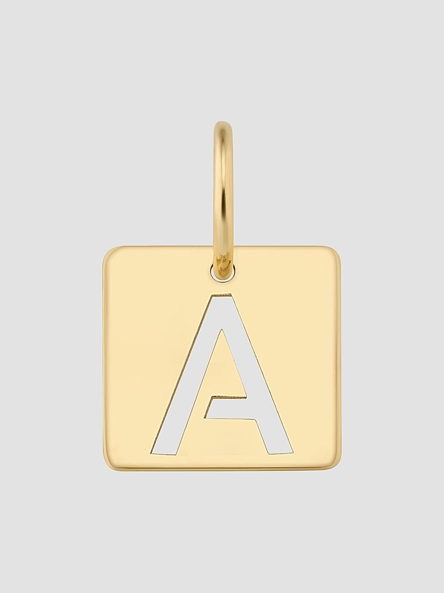 Women's 14K Yellow Gold Initial Tile Pendant Charm - Letter A