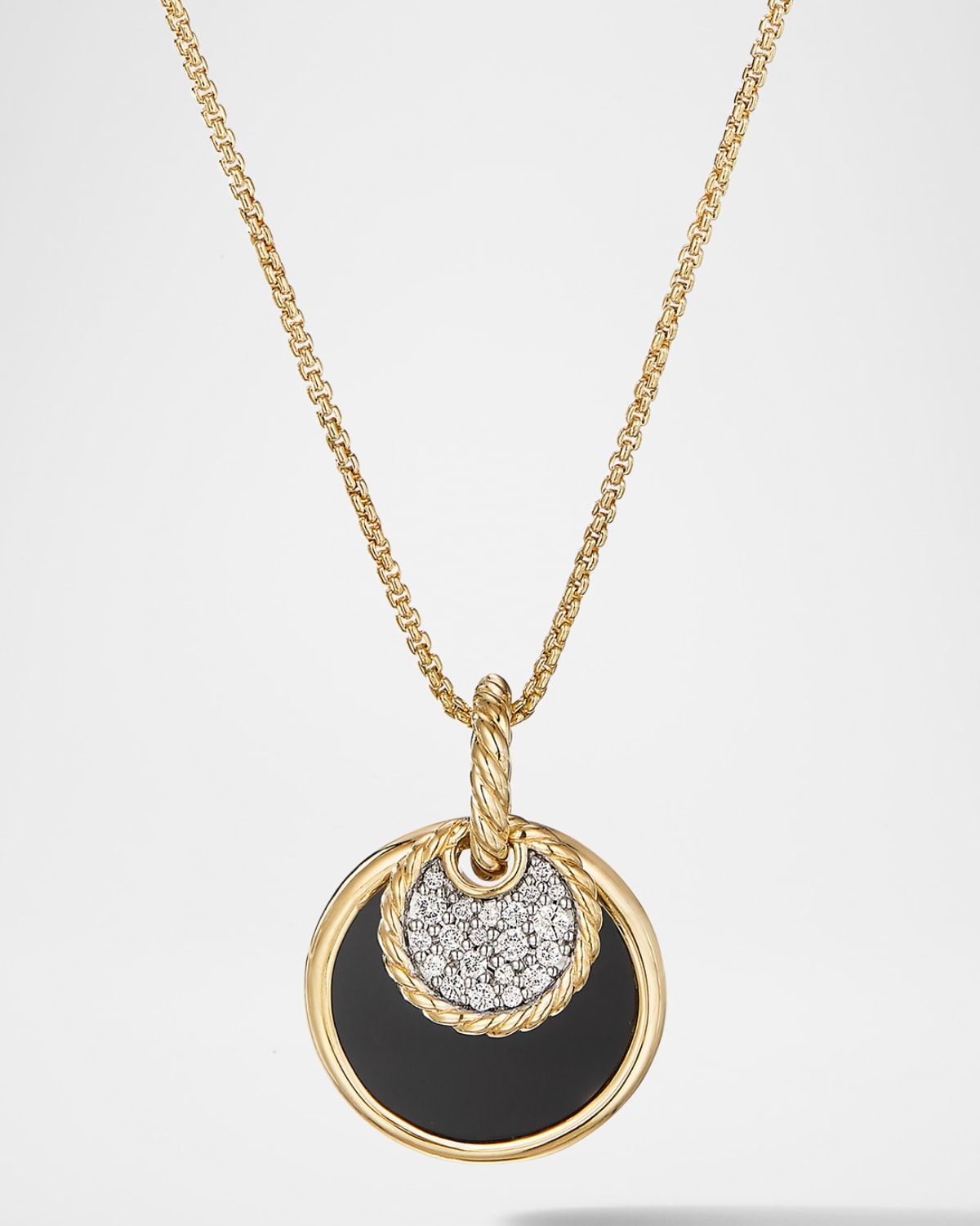 DY Elements Convertible Pendant Necklace with Black Onyx and Mother of Pearl with Diamonds in 18K Gold, 21.5mm