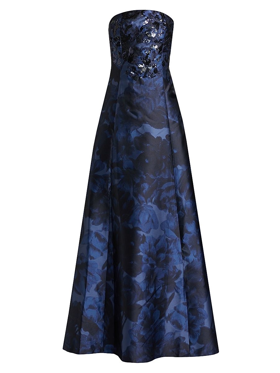 Women's Laurence Floral Strapless Gown - Deep Ocean Bouquet - Size 4