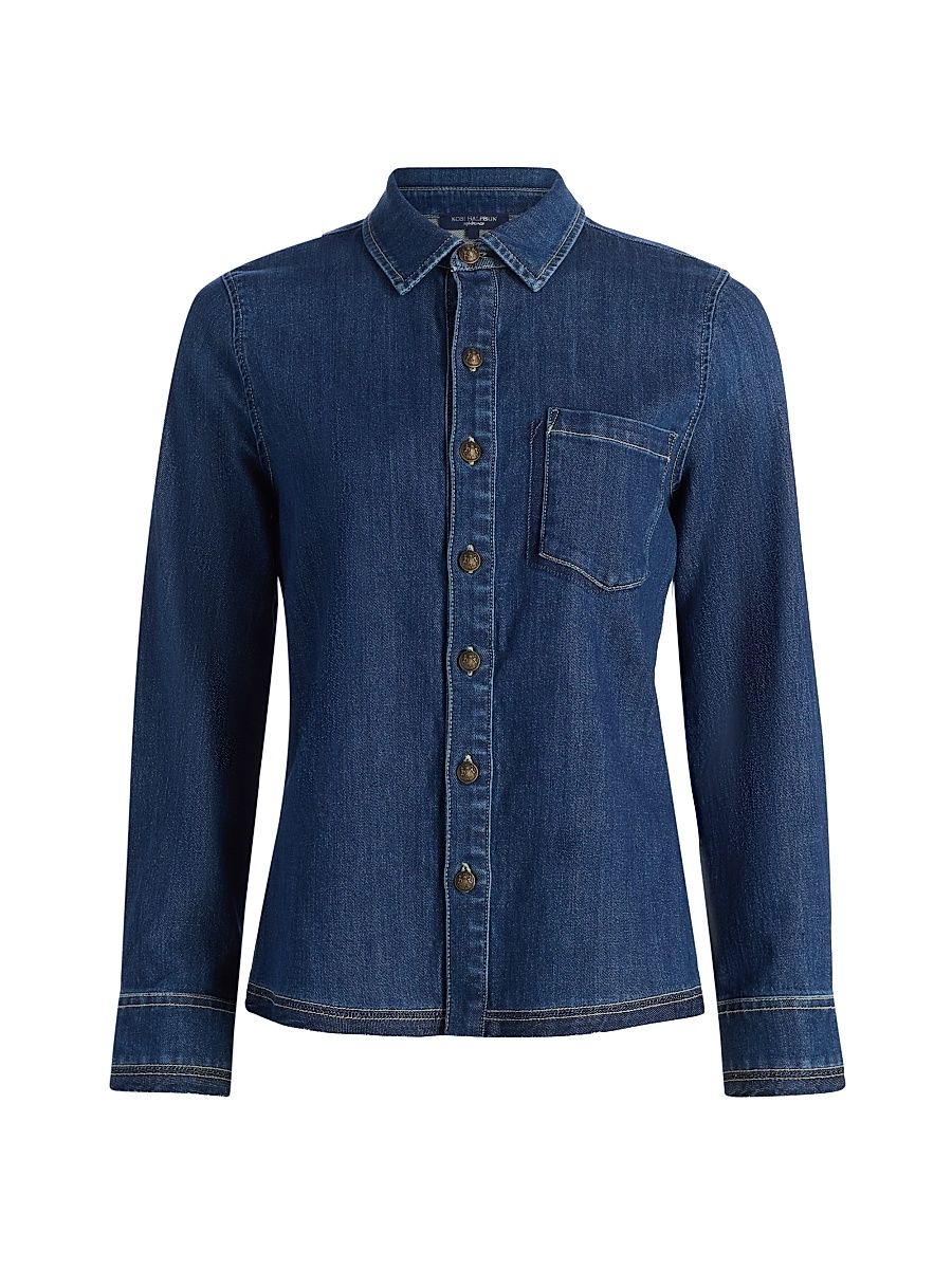 Women's Olive Denim Patch-Pocket Shirt - Medium Indigo - Size XL