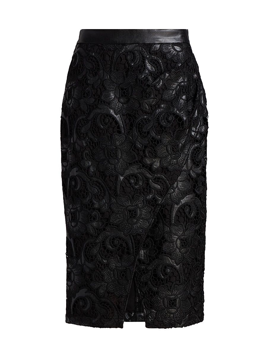 Women's Vivienne Wrap-Front Lace Midi-Skirt - Noir Lace - Size 16
