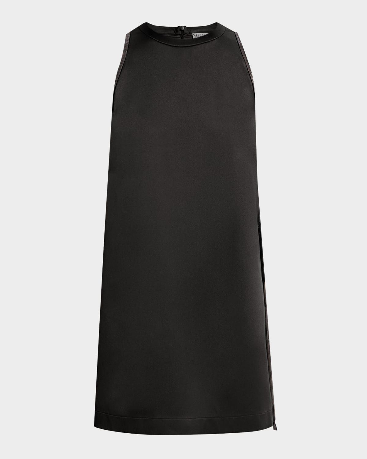 Monili-Side Sleeveless Satin Mini Dress