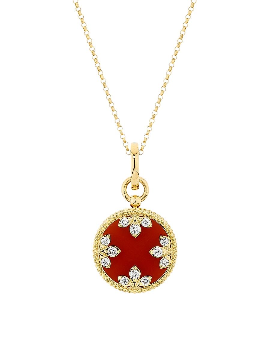 Women's Venetian Medallion 18K Yellow Gold, Red Agate & 0.29 TCW Diamond Necklace - Yellow Gold