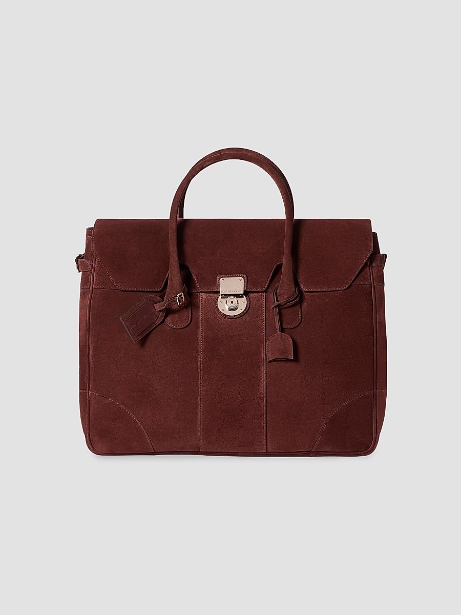 Men's Suede Boston Bag - Burgundy