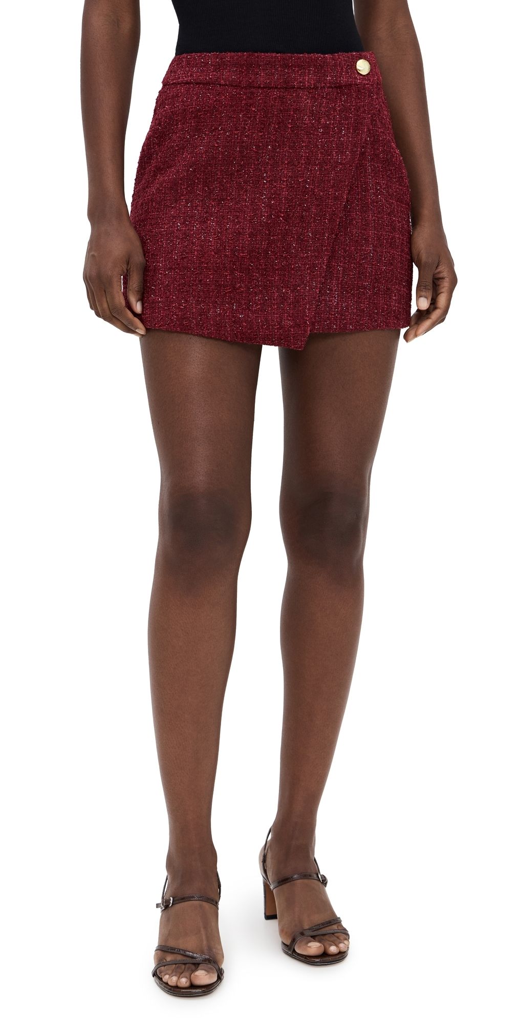 endless rose Tweed Front Flap Mini Skirt Merlot S