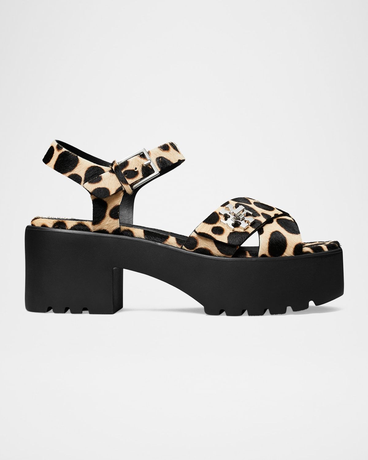 Turnlock Calf Hair Lug-Heeled Platform Sandals