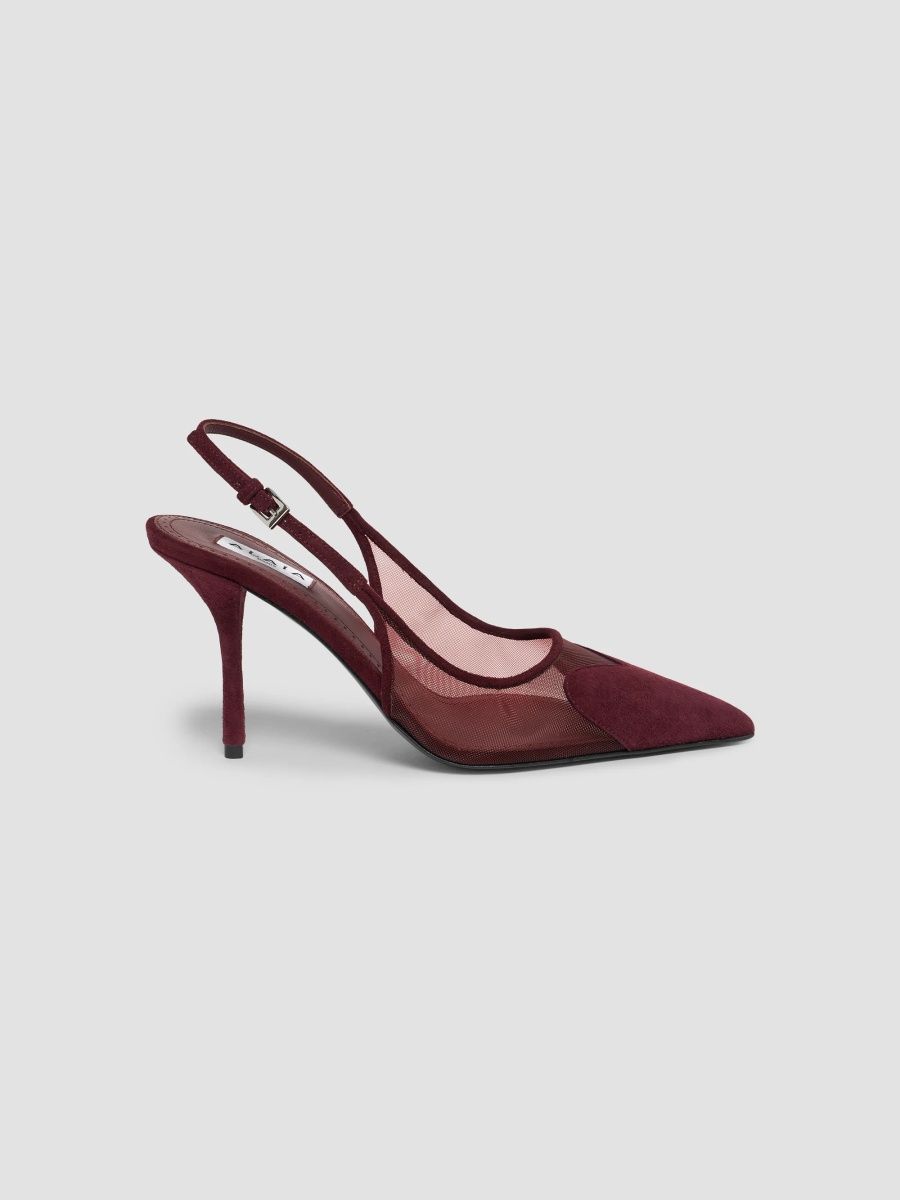 ALAÏA Women's Le Coeur 90MM Mesh-Suede Slingback Pumps - Bordeaux - Size 6