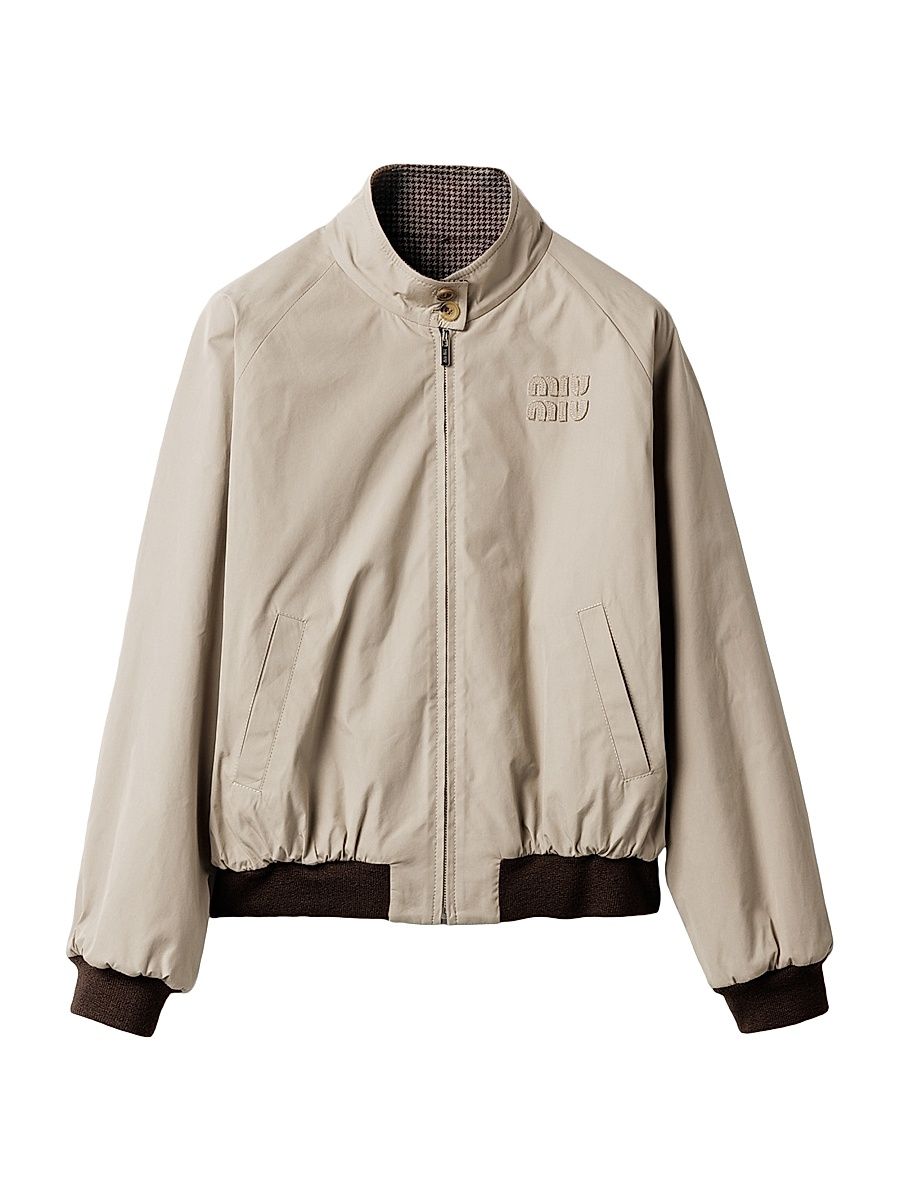 Women's Reversible Houndstooth Check and Panama Cotton Blouson Jacket - Grey - Size 8