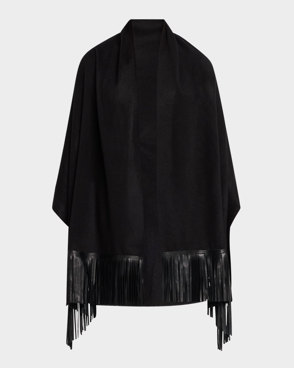 Woven Cashmere Scarf W/ Leather Fringe
