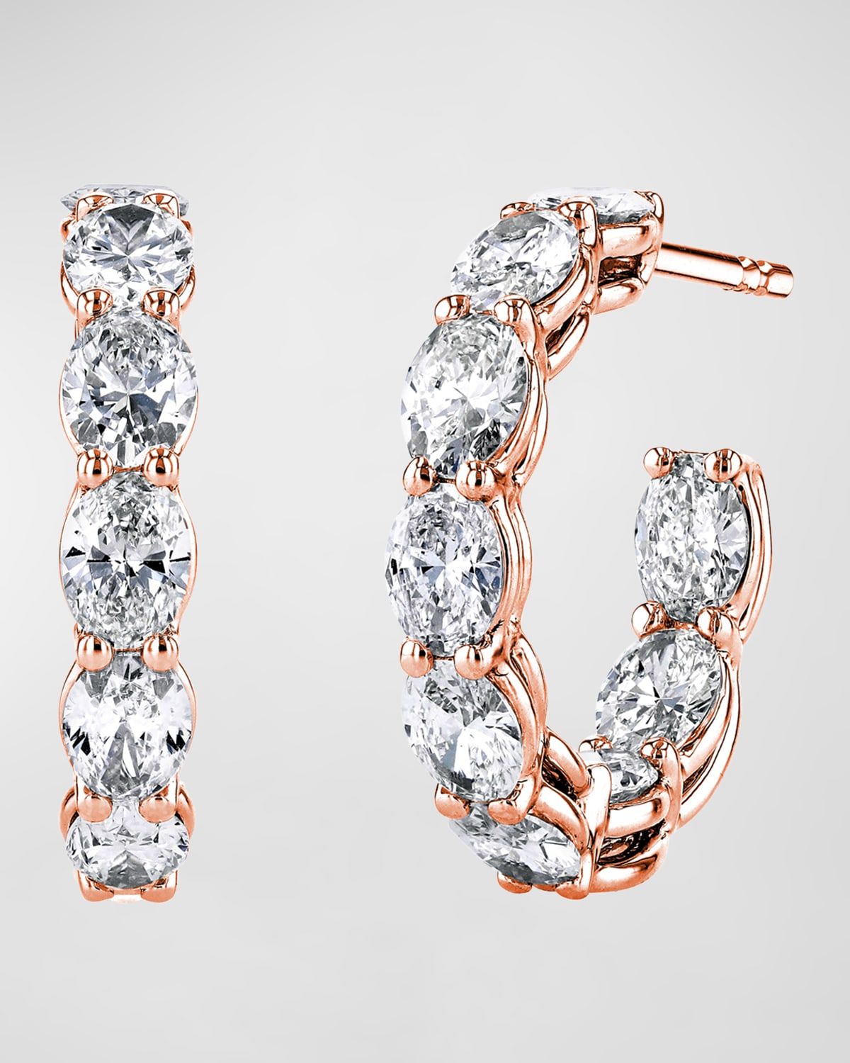 18K Gold North-South Oval-Cut Diamond Hoop Earrings, 5.2tcw/1"L