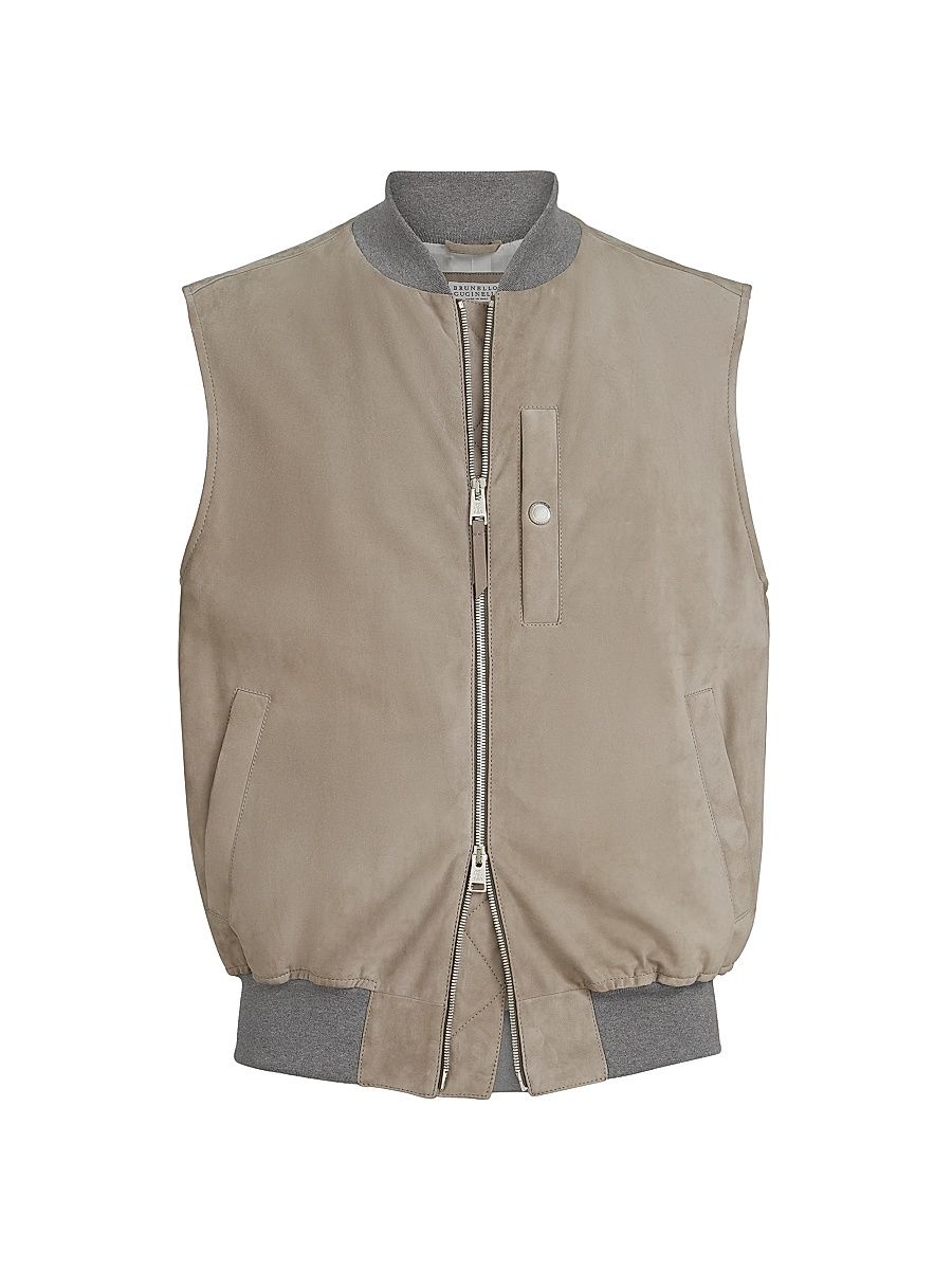 Men's Suede Vest with Thermore Padding - Khaki - Size Medium