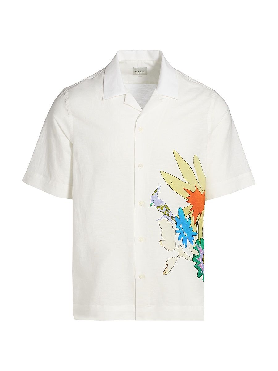 Men's Bird & Flowers Camp Shirt - White - Size XL
