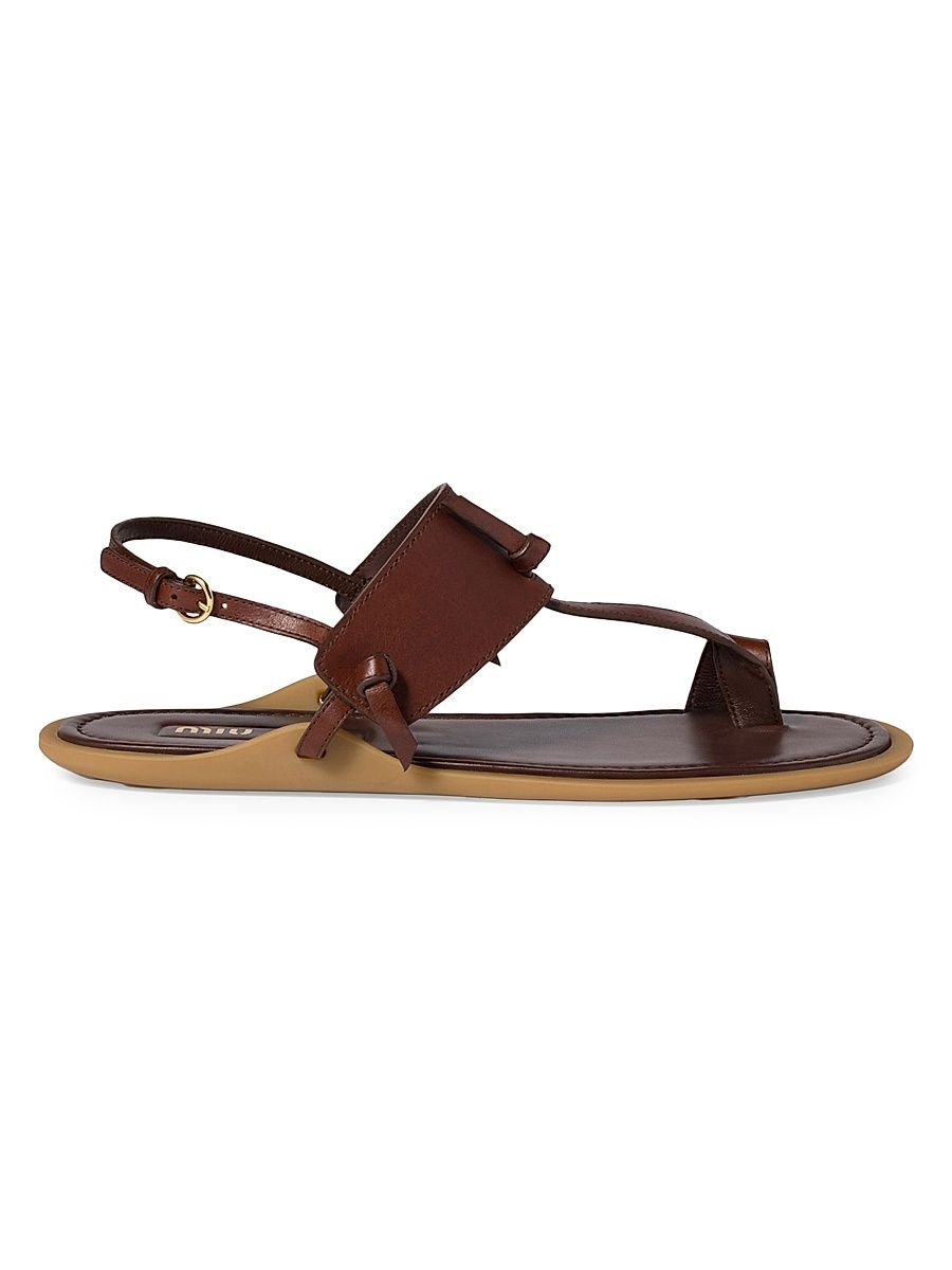 Women's Leather Thong Sandals - Brown - Size 11