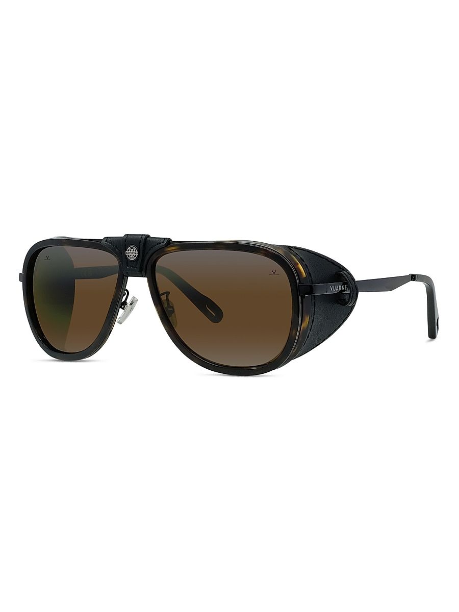 Men's Atelier Glacier Pilot Sunglasses - Dark Havana And Brown Mirror