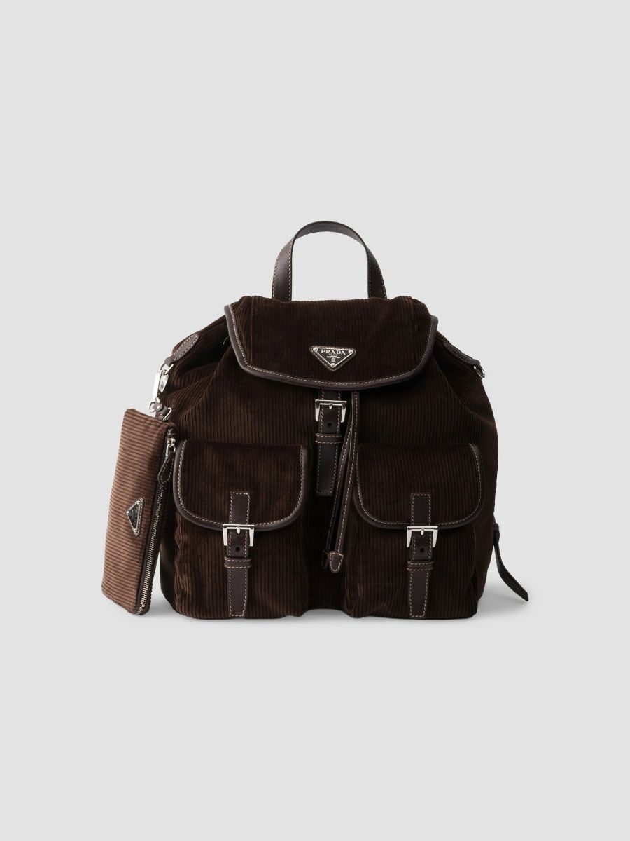 Prada Women's Medium Corduroy and Leather Backpack - Brown