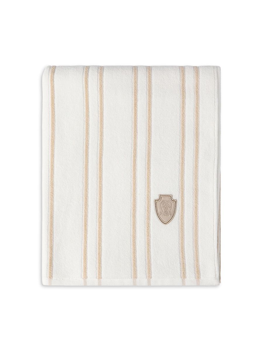 Striped Cotton Terrycloth Towel with Logo - Beige