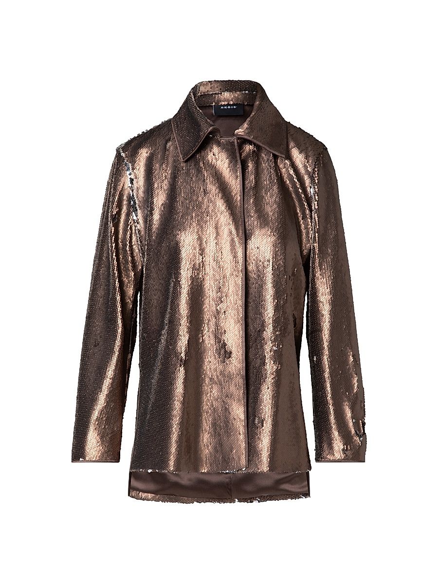 Women's Sequin Shirt Jacket - Vicuna Silver - Size 10