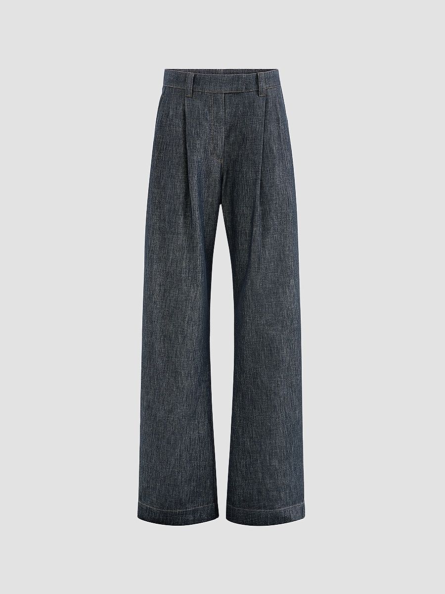 Women's Sparkling No-Fade Denim Loose Curved Trousers with Monili - Denim - Size 0