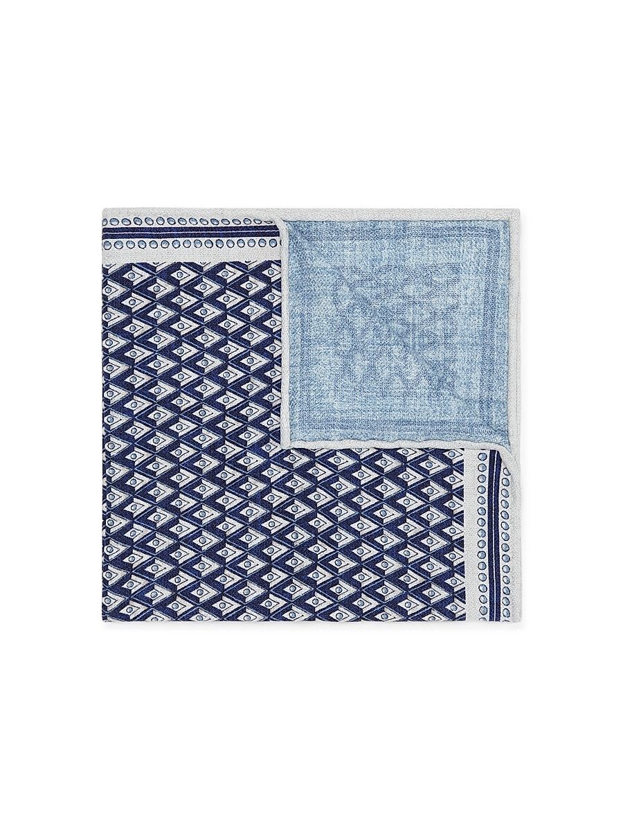 Men's Silk Pocket Square with Geometric Design - Navy Blue