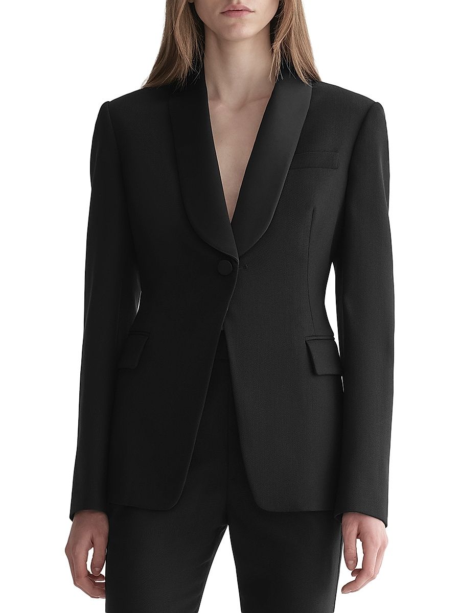 Women's Ari Satin Shawl Lapel Jacket - Black - Size 4