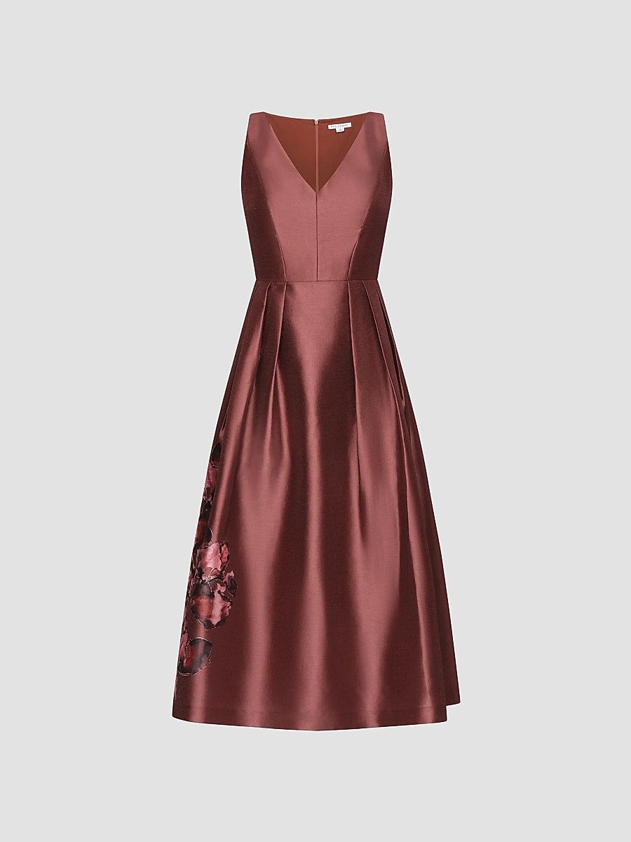 Women's Blakely Border Print Tea-Length Cocktail Dress - Mocha Multi - Size 18