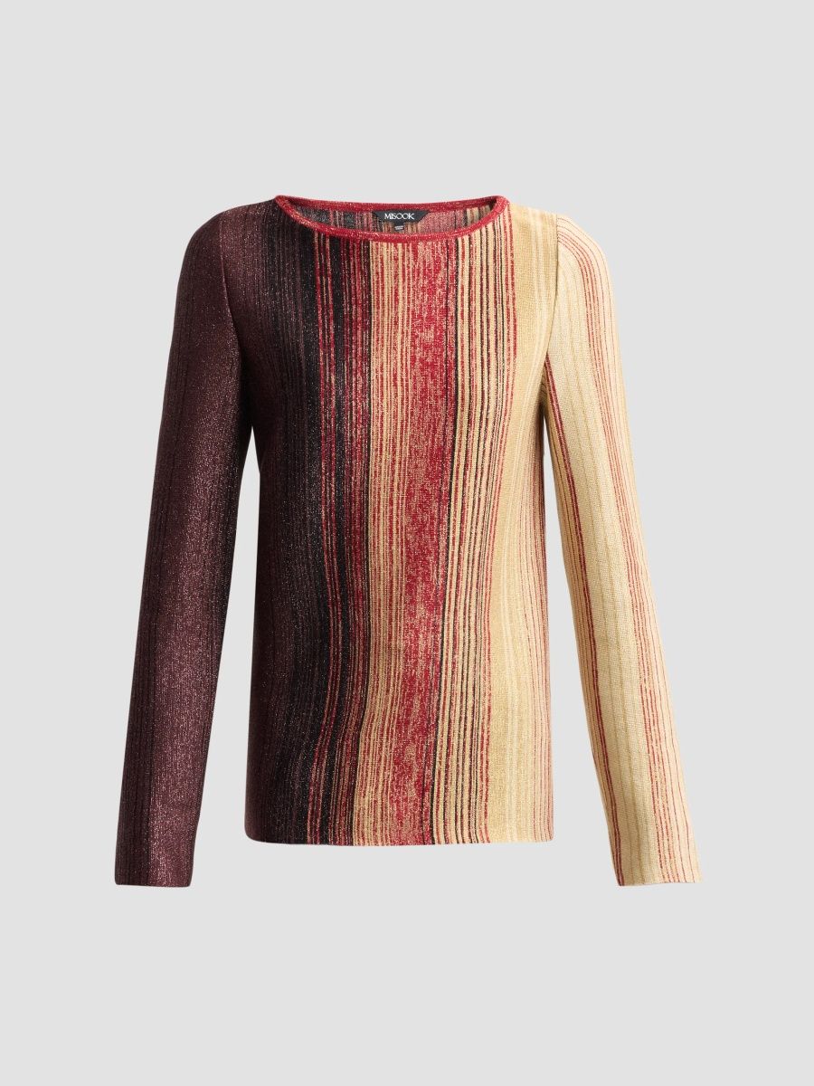 Misook Women's Metallic Ombré Striped Top - Scarlet Red Mahogany - Size Small