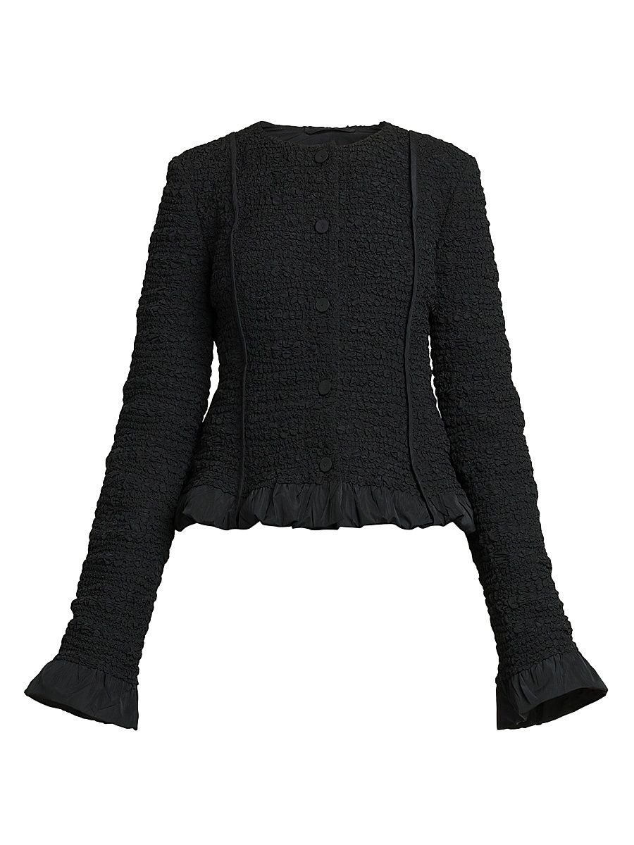 Women's Smocked Fitted Frill Jacket - Black - Size 6