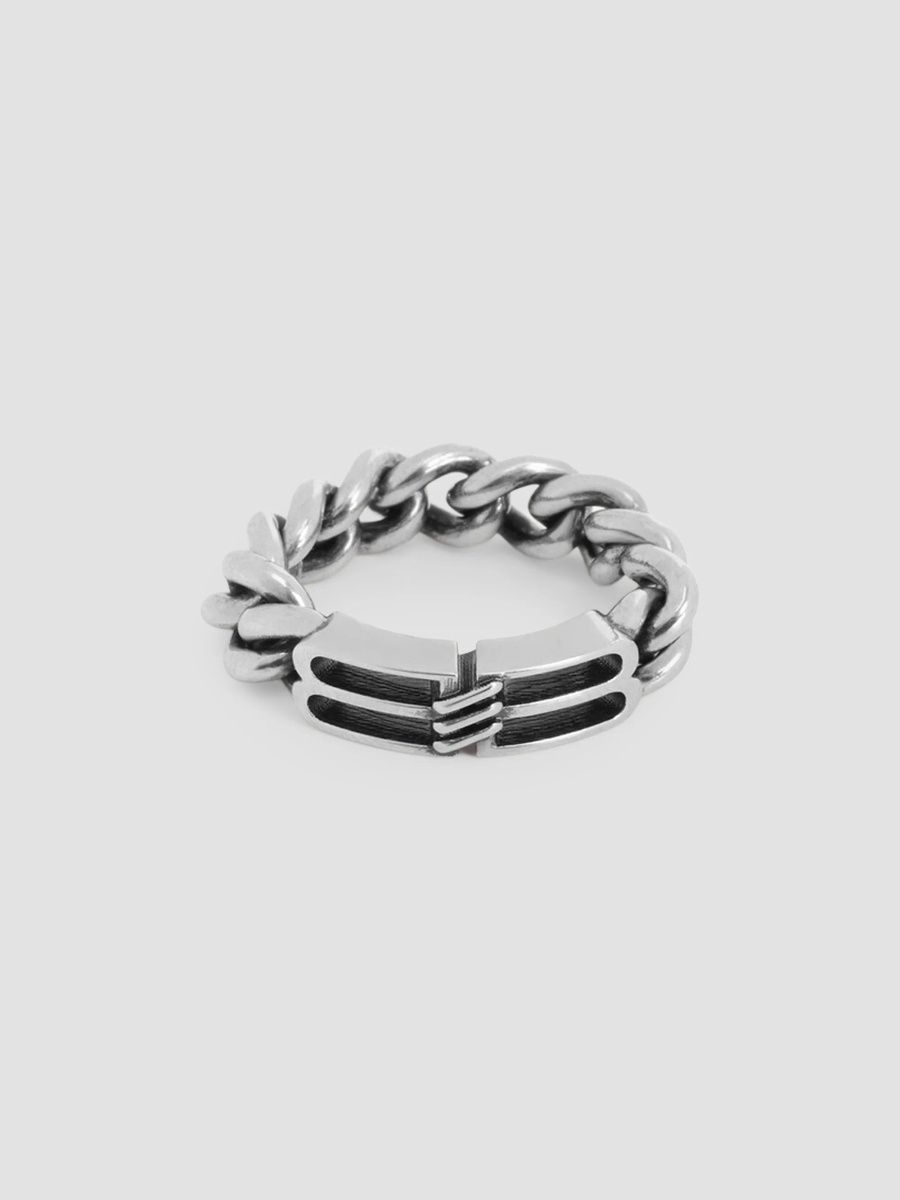 Balenciaga Men's BB Icon Ring - Antique Silver - Size Medium