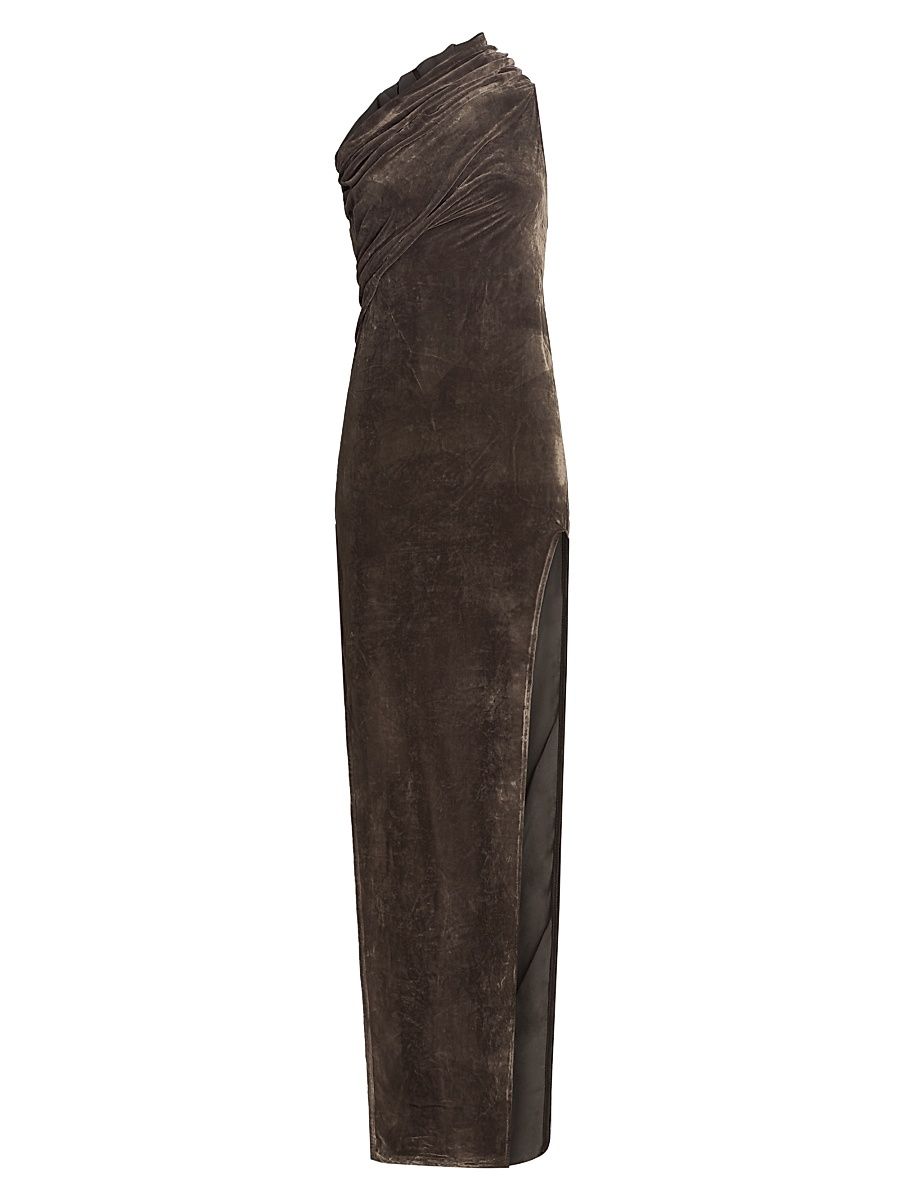 Women's Athena Arrowhead One-Shoulder Velvet Gown - Dark Dust - Size 4