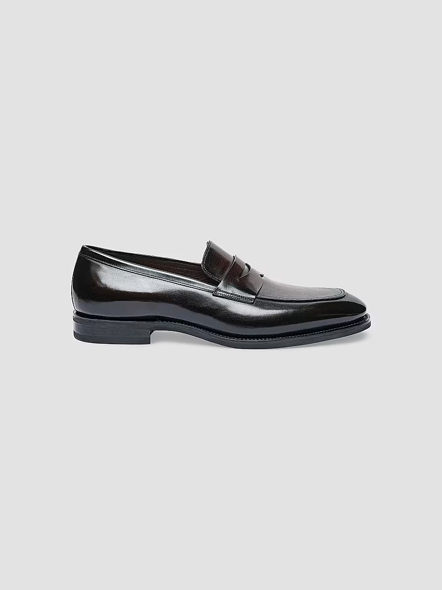 Santoni Men's Gregor Leather Penny Loafers - Dark Brown - Size 8.5