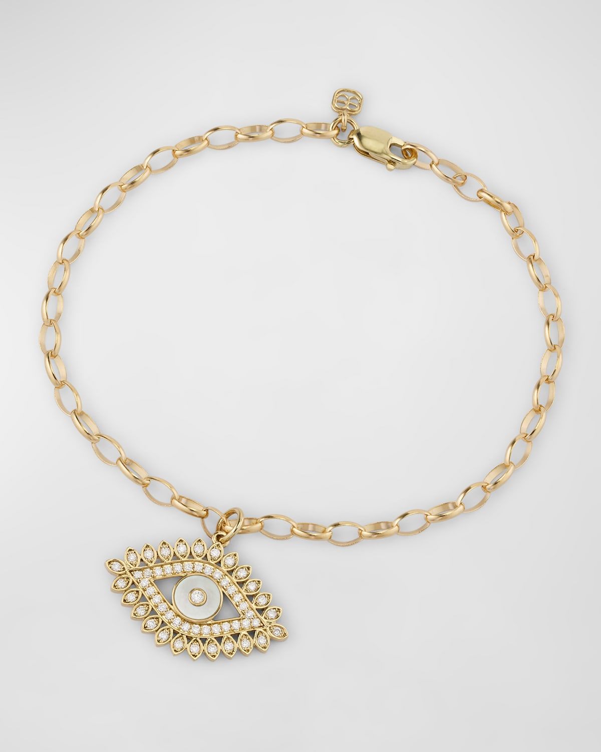 Evil Eye Marquis Border with Stone Inlay Charm on Belcher Chain Bracelet