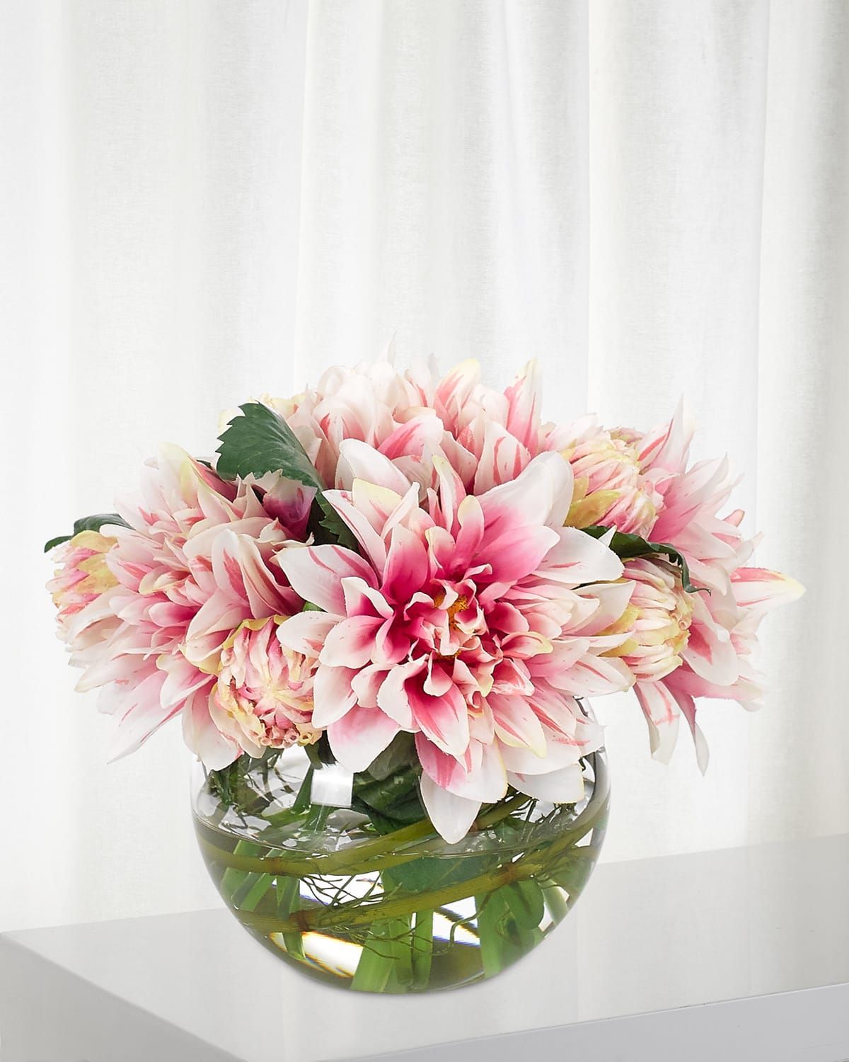 Dahlia Faux-Floral Arrangement in Glass Bubble, 10wx10dx9h