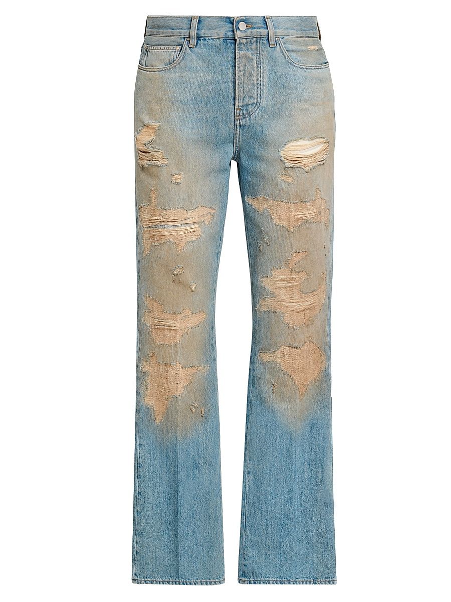 Men's Repaired Distressed Mid-Rise Bootcut Jeans - Mist Indigo - Size 28