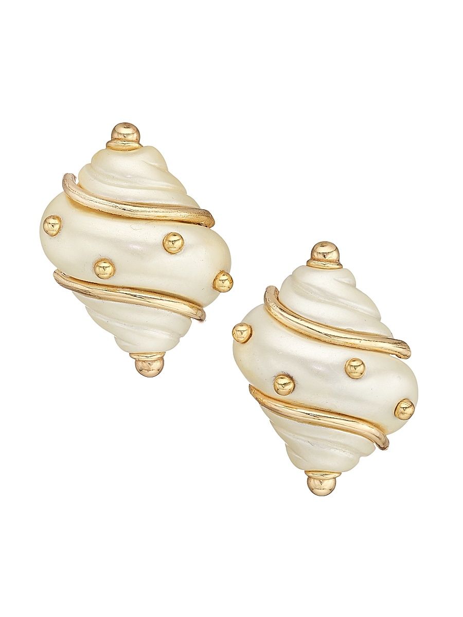 Women's Goldtone Faux Pearl Shell Clip-On Earrings - Pearl