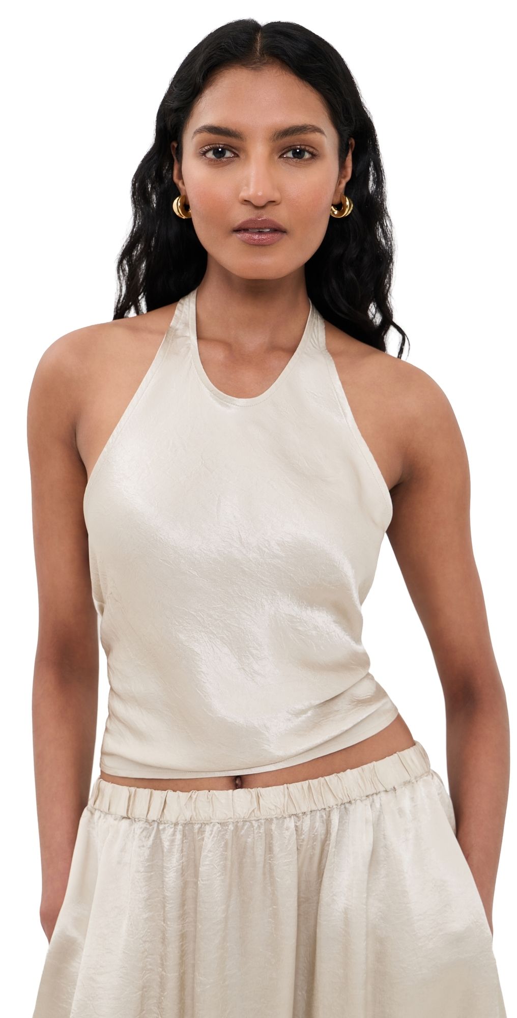 Enza Costa Textured Satin Halter Scarf Top Champagne 2