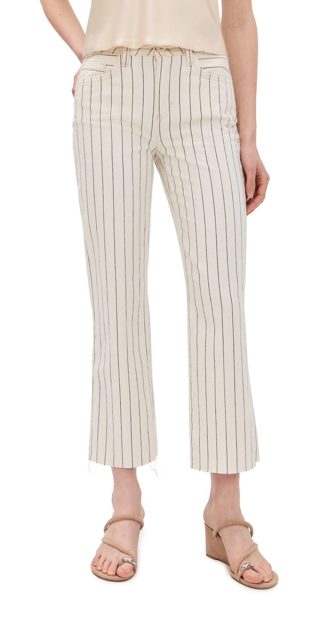 L'AGENCE Wanda Crop Wide Leg Jeans Ecru/Navy Stripe 33
