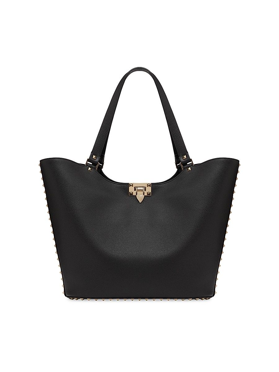 Women's Rockstud Shopping Bag in Grainy Calfskin - Black