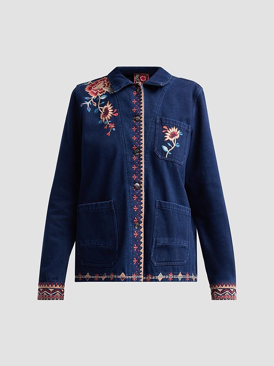 Johnny Was Women's Nadia Floral-Embroidered Worker Jacket - Navy - Size XL