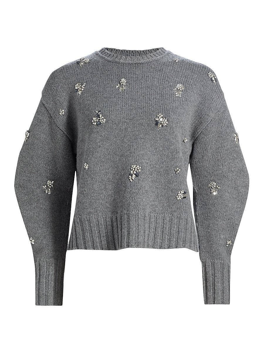 Women's Coraline Embellished Wool-Cashmere Crewneck Sweater - Heather Grey - Size Small