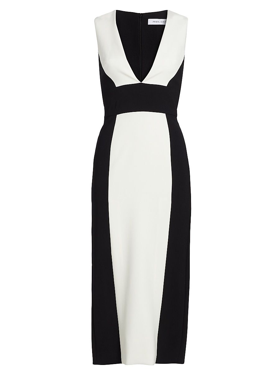 Women's Colorblock Sleeveless Sheath Midi-Dress - Black White - Size 8