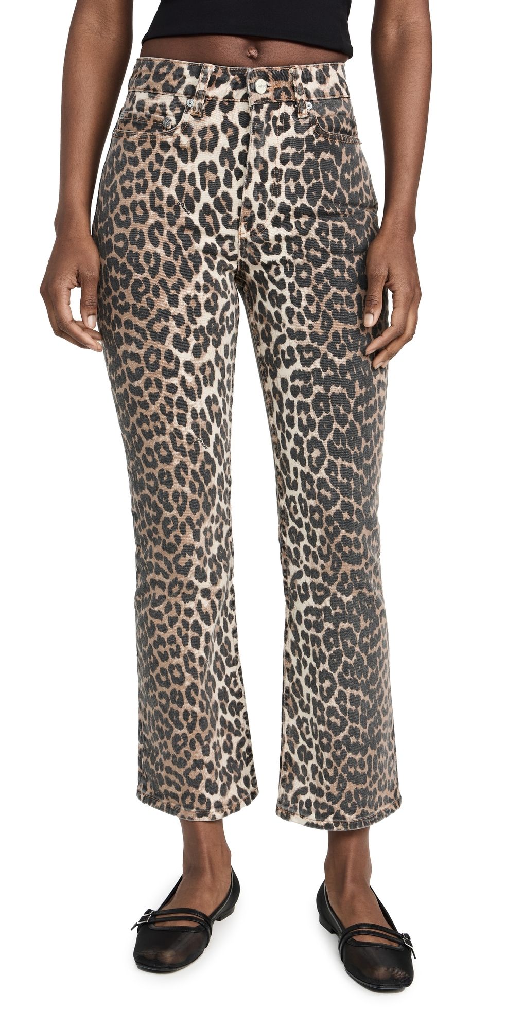 GANNI Print Denim Betzy Cropped Jeans Leopard 26