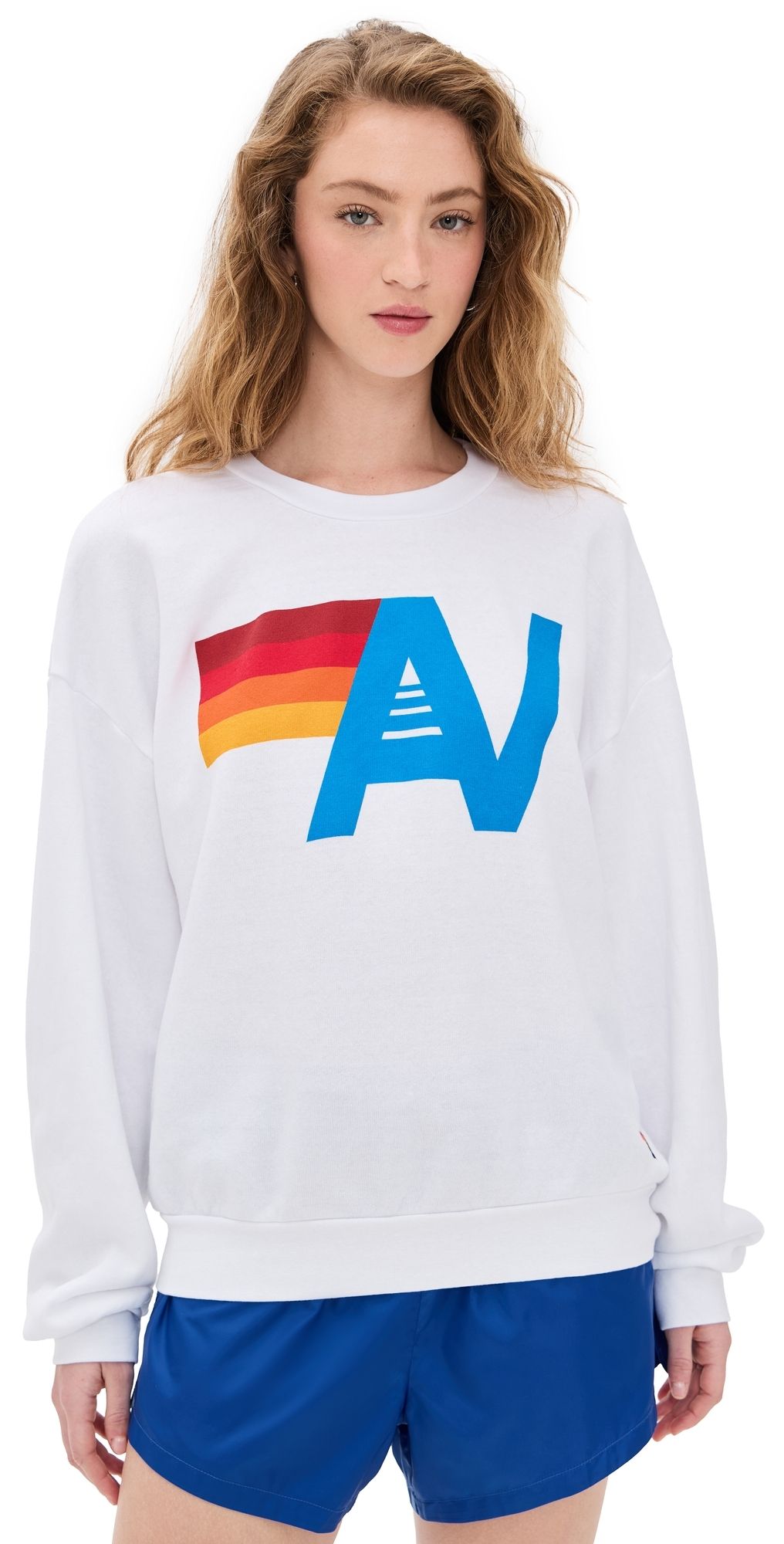 Aviator Nation Logo Relaxed Crew Sweatshirt White M