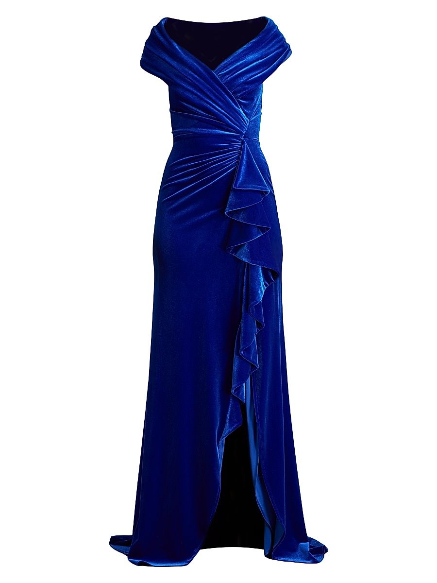 Women's Velvet Draped Gown - Blue Bell - Size XL