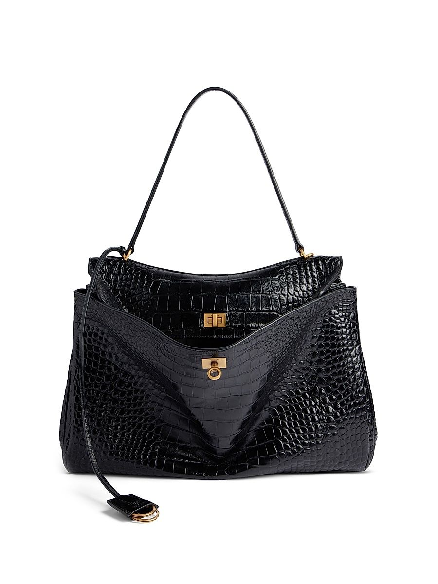 Women's Rodeo Large Handbag Crocodile Embossed - Black